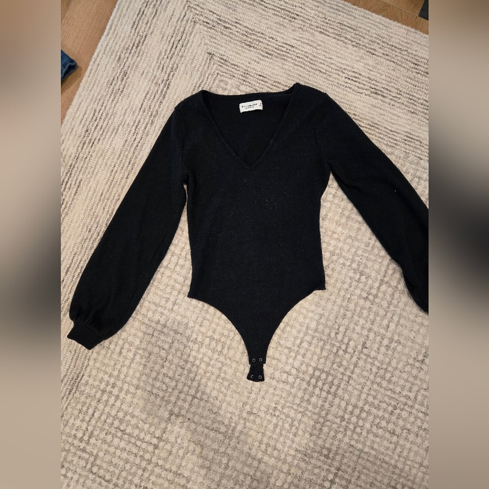 Abercrombie & Fitch Black Sweater V-Neck Bodysuit